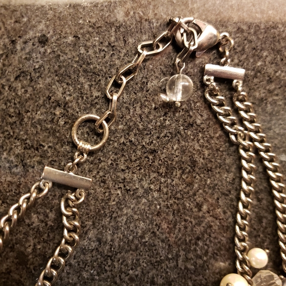 Chunky Beaded Bib Necklace Clear Pearl Beads Gun Metal Chain - Picture 9 of 10